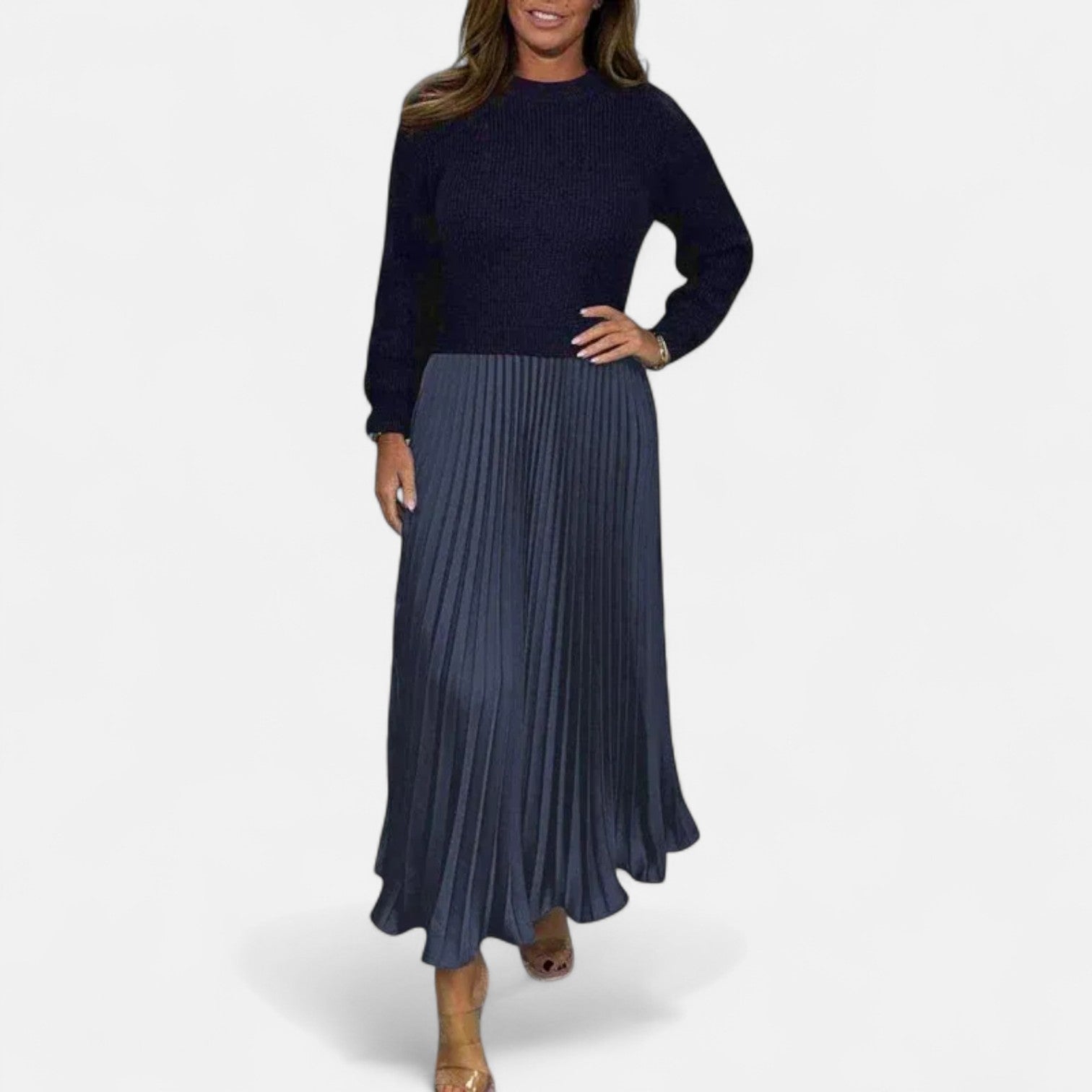 Claudia | Completo maxi con maglione e gonna plissettata