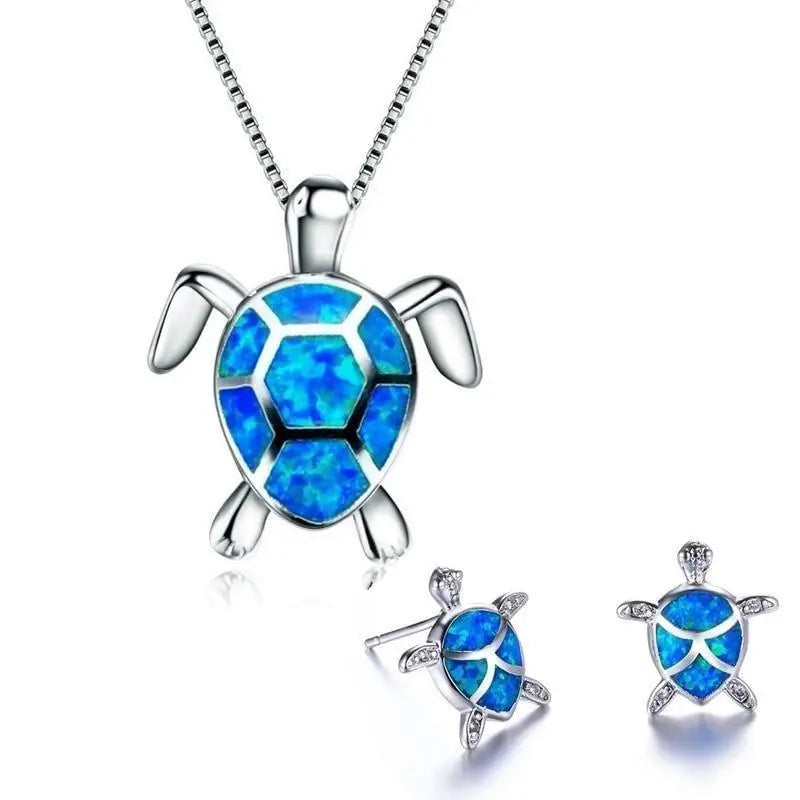 Set di Gioielli con Tartaruga Marina Ispirato al Mare e Opale