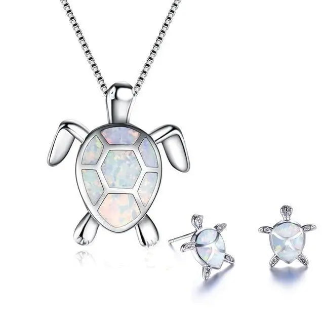 Set di Gioielli con Tartaruga Marina Ispirato al Mare e Opale