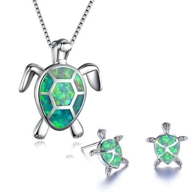 Set di Gioielli con Tartaruga Marina Ispirato al Mare e Opale