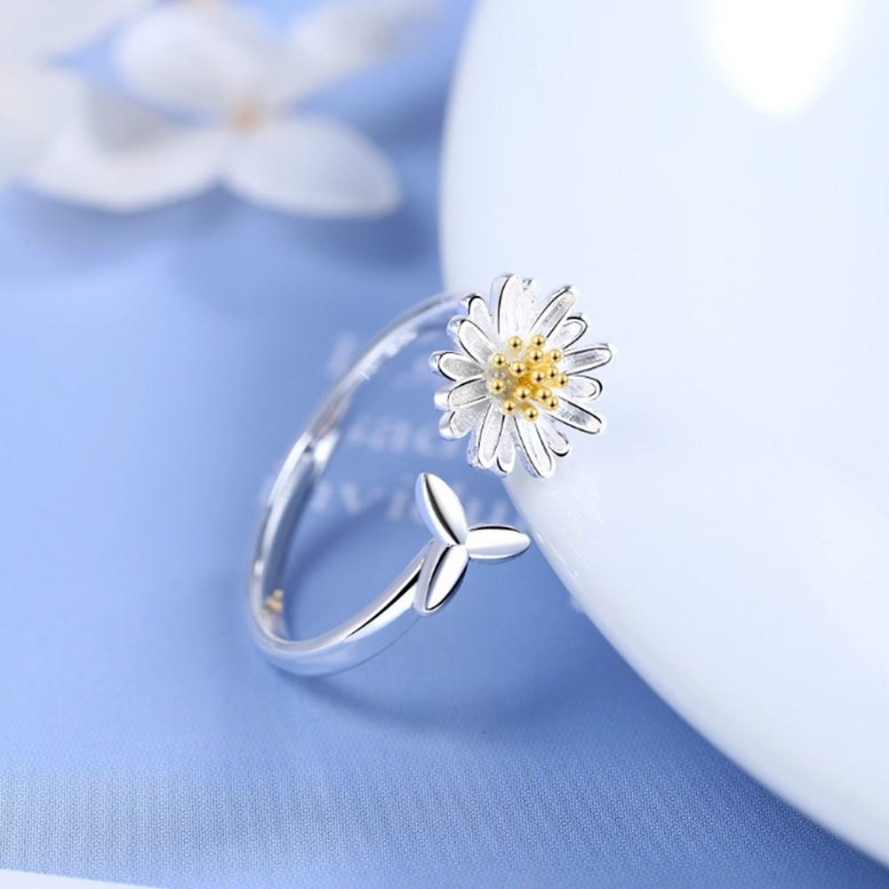 Anello Regolabile Floreale Argentato