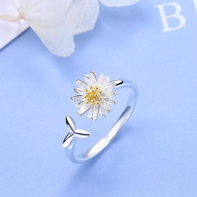 Anello Regolabile Floreale Argentato