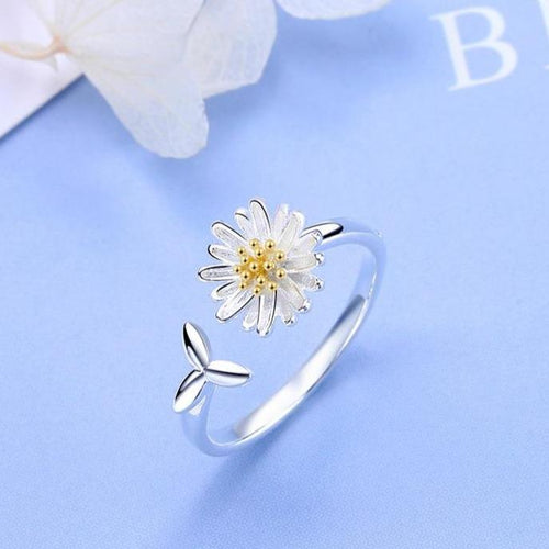 Anello Regolabile Floreale Argentato