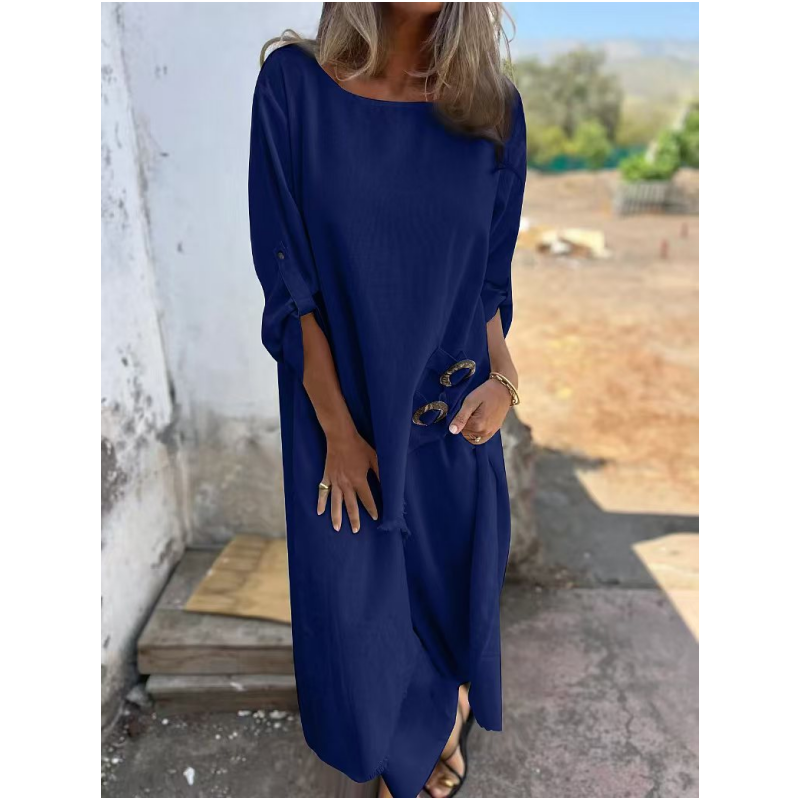 Completo due pezzi in cotone-lino con abito e pantaloni